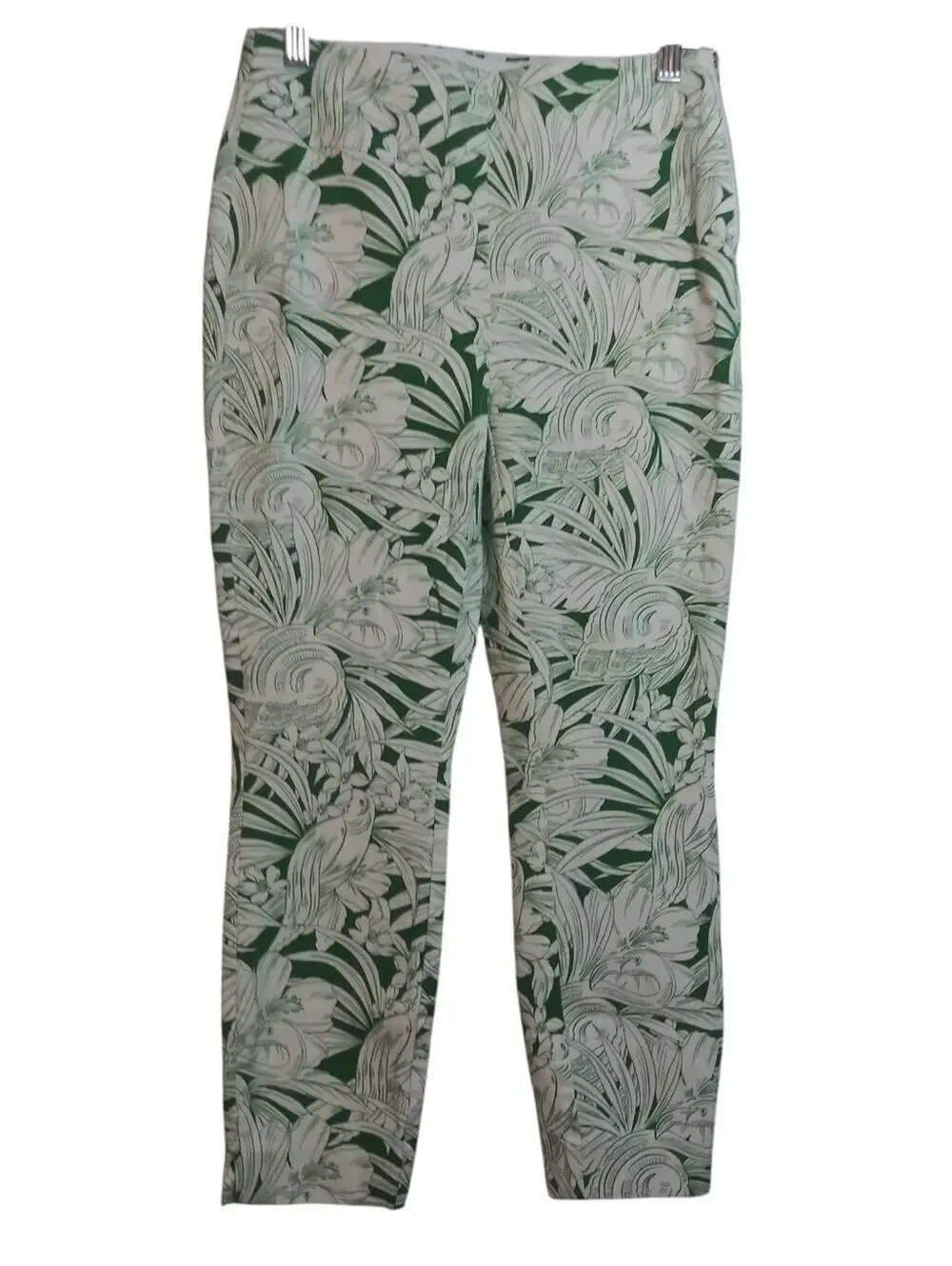 WHBM Green & White Floral Skinny Crop Tropical Bird Vacation Pull On Size 2